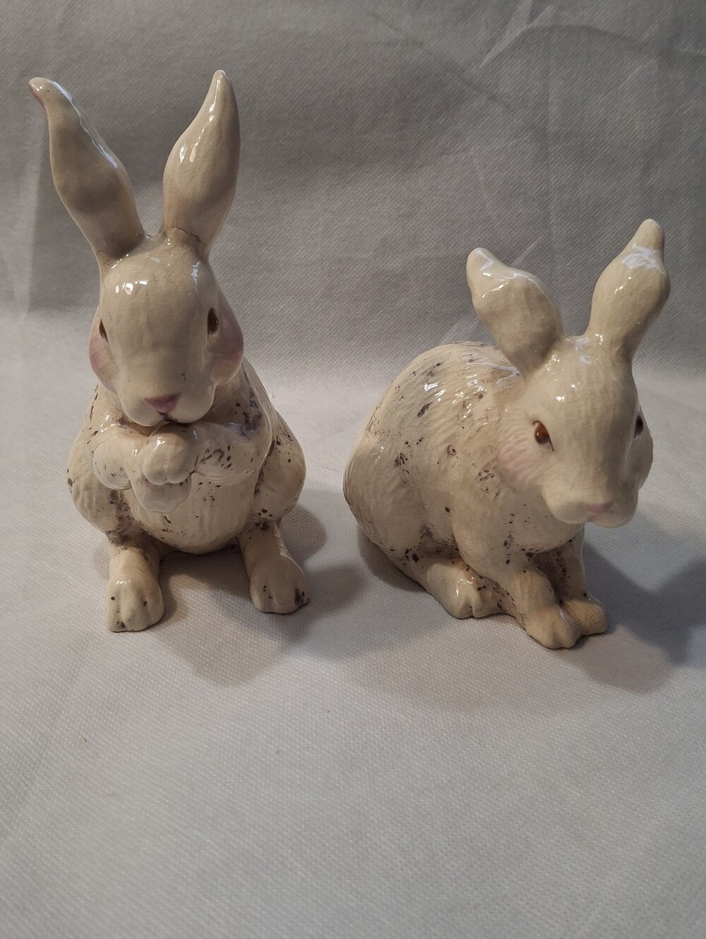 Rustic Farmhouse Speckled Ceramic Rabbit Figurines Set Of 2